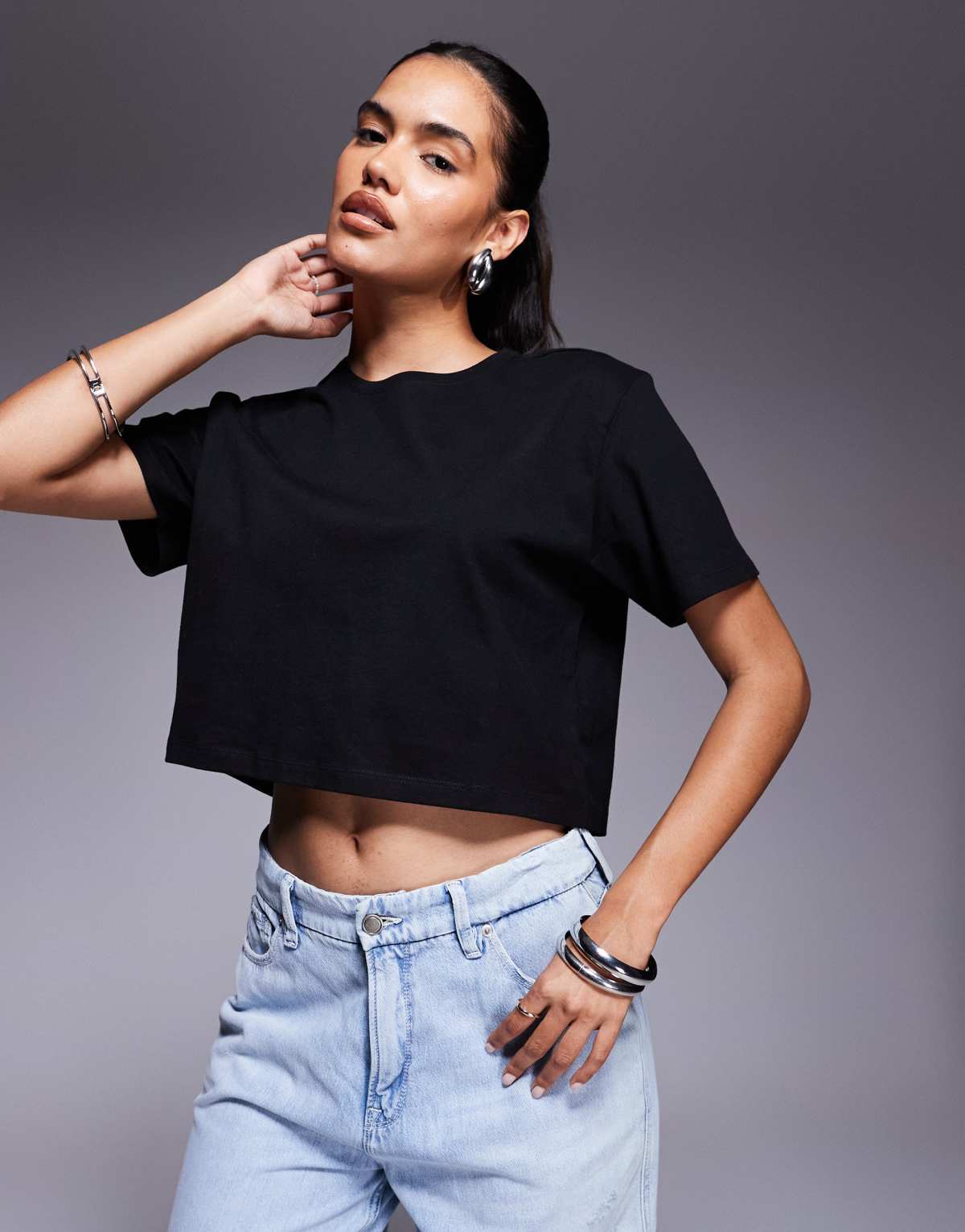 Good American cotton cropped tee in black