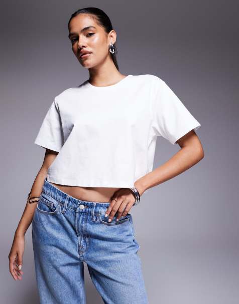 Good American cotton cropped tee in white - view 1