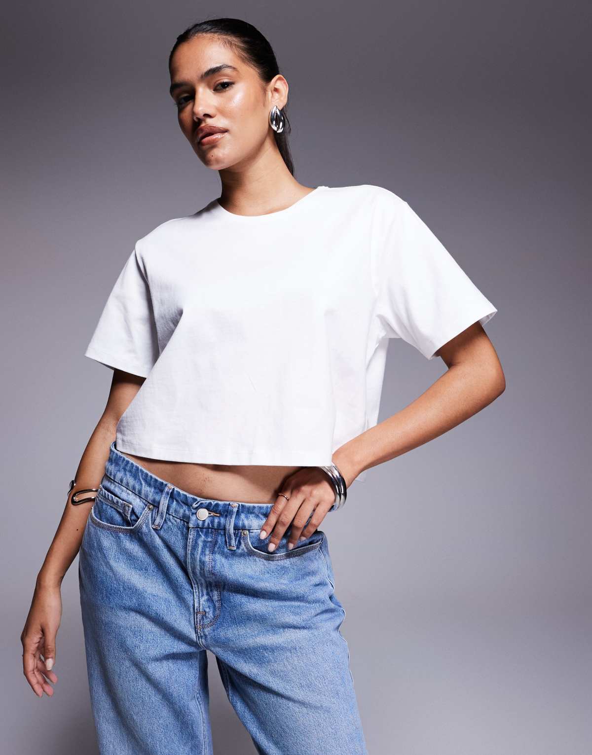 Good American cotton cropped tee in white