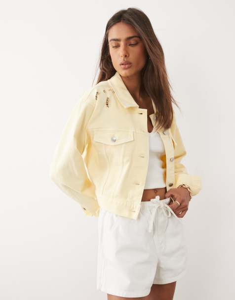 Good American cotton essential cut out detail crop jacket co-ord in lemon - view 1