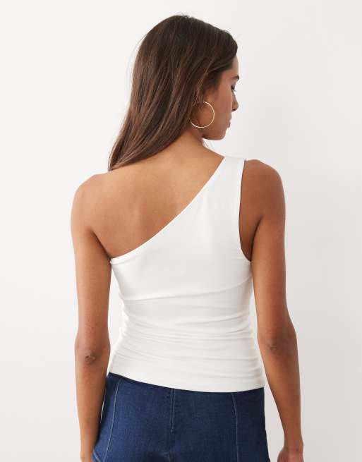 Good American cotton super stretch one shoulder top in white, 4 of 4