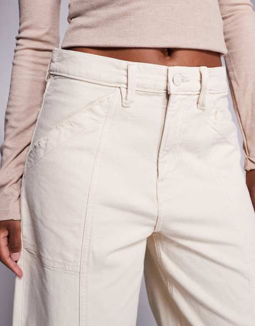 Good American - Cropped broek van canvas met ballonpijpen in gebroken wit, 3 van 5