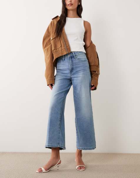 Good American - Cropped palazzo-jeans med god talje i blødt tech-materiale i lyseblå vask - view 1