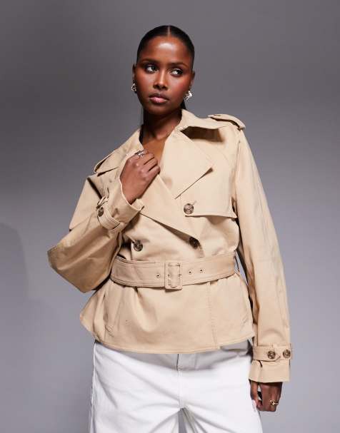 Good American cropped trench jacket in beige - view 1