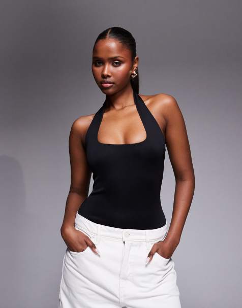Good American – Czarne body modelujące z kwadratowym dekoltem halter - view 1