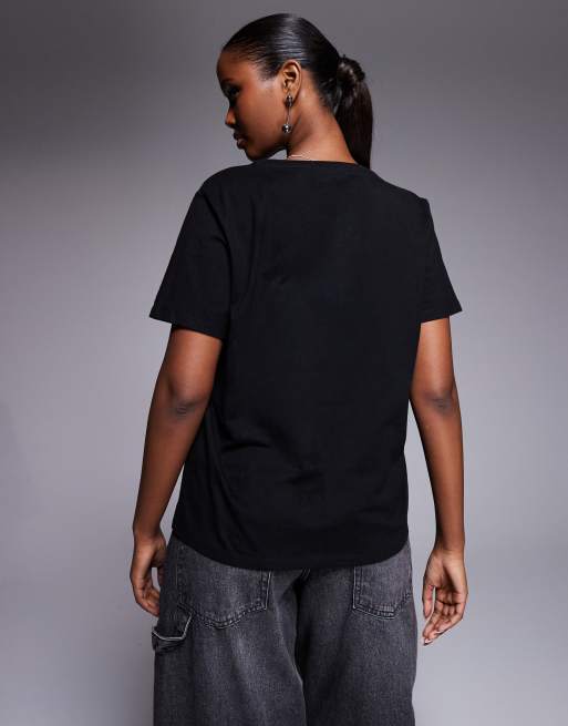 Good American – Czarny T-shirt z dekoltem w szpic , 4 z 4