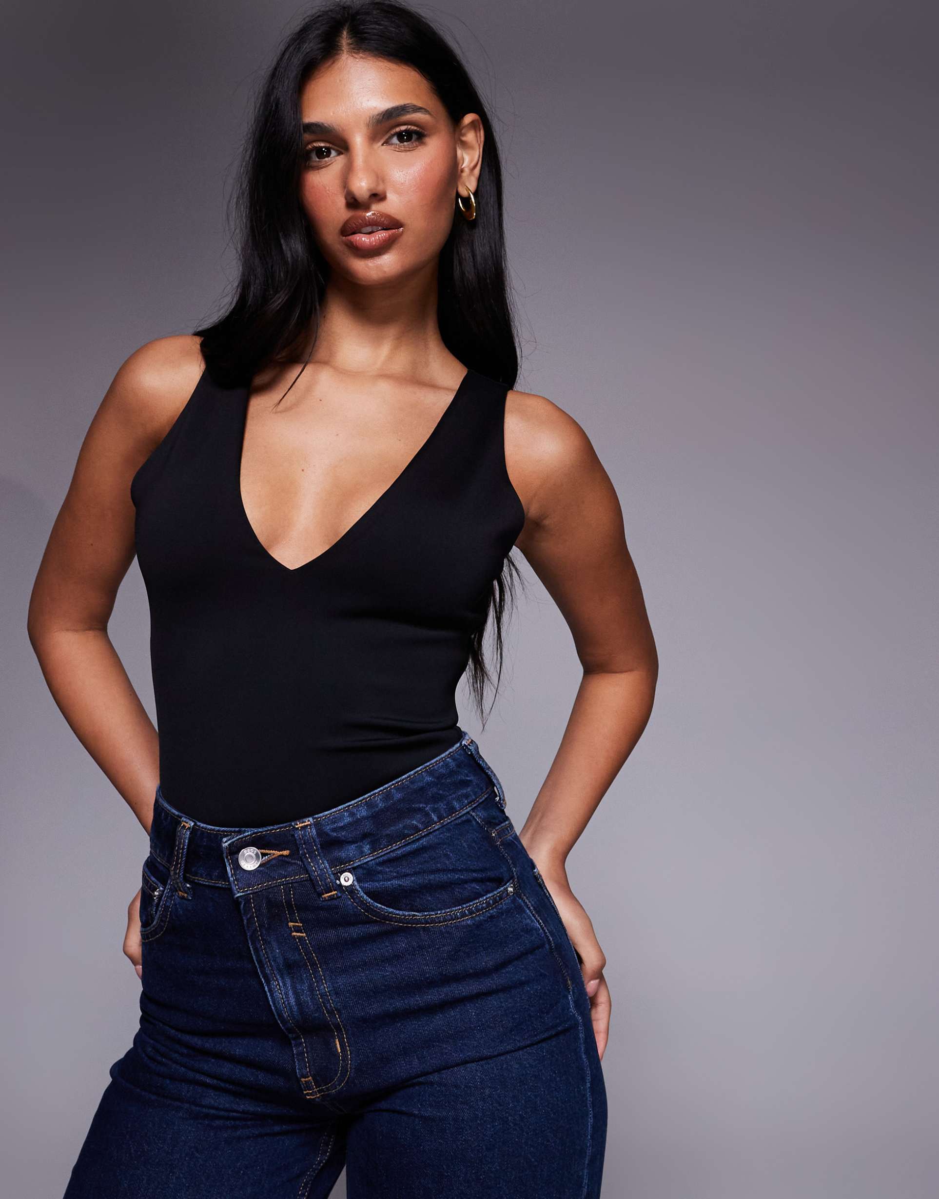 good american deep v bodysuit in black