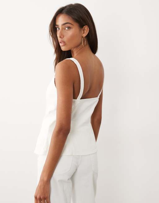 Good American denim button front waistcoat in white (part of a set), 4 of 4
