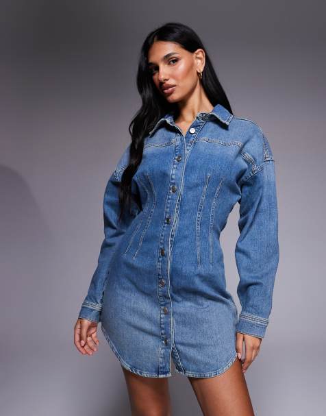 Good American denim shirt dress in indigo - view 1