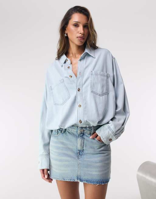 Good American denim shirt dress in light blue