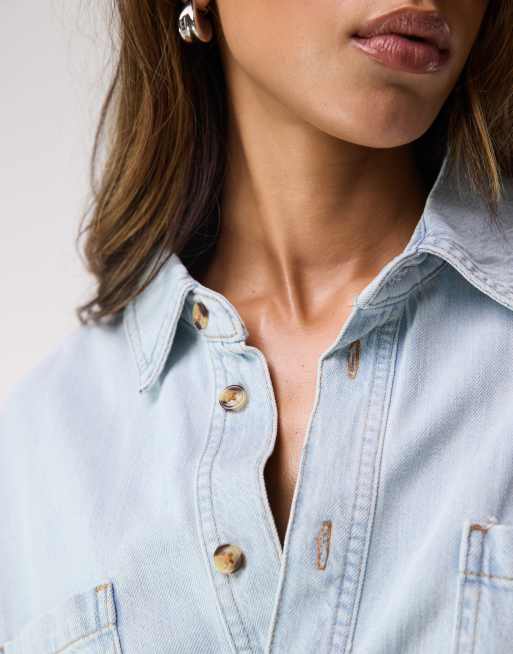 AMERI UPSIDE DOWN DENIM SHIRT Good American denim shirt dress in