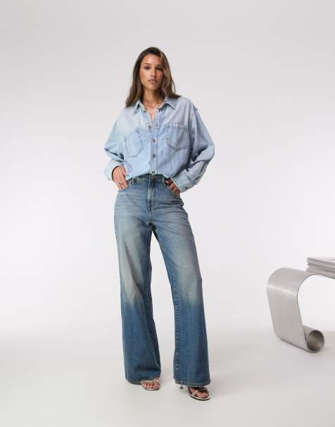 Good American denim shirt jumpsuit in blue - view 1