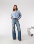 [Good American] Good American denim shirt jumpsuit in blue XS Indigo 796