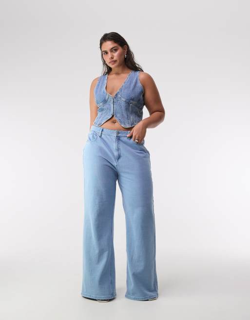 Good American denim vest in mid blue