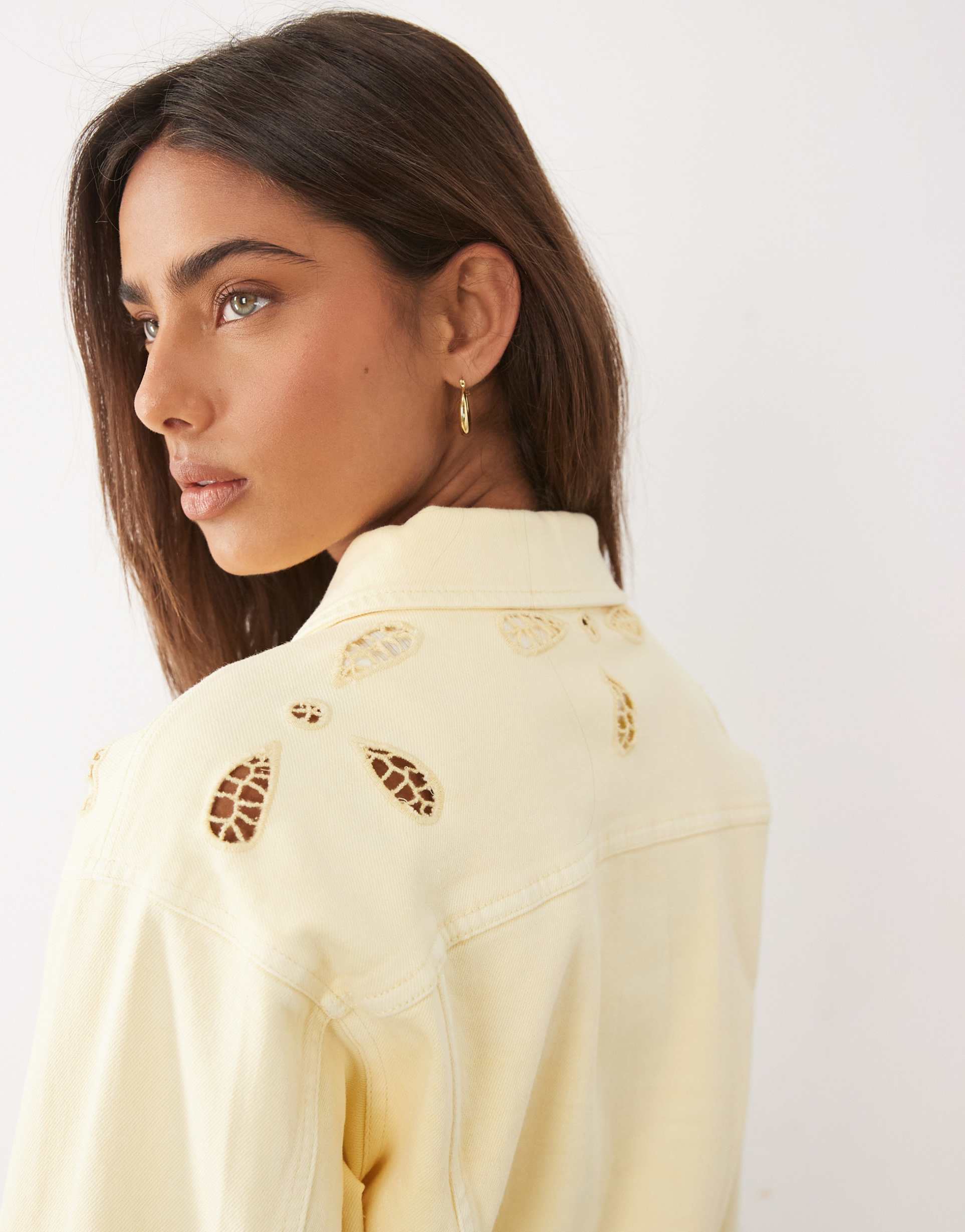 good american essential crop jacket with cut outs in lemon - part of a set