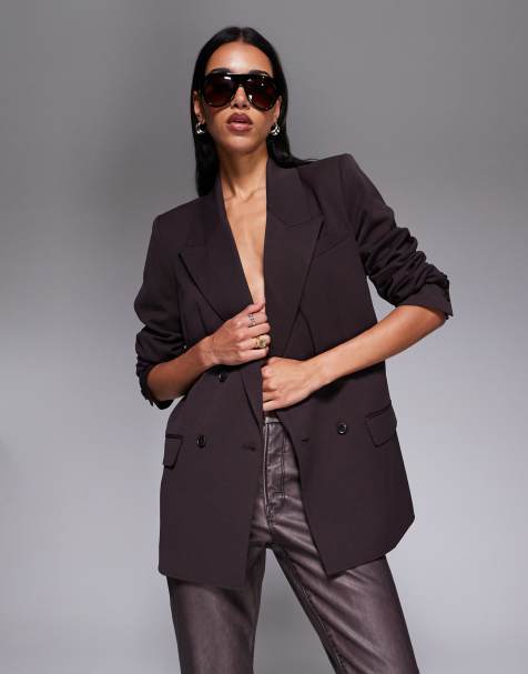 Good American essential suiting oversized double breasted blazer in chocolate