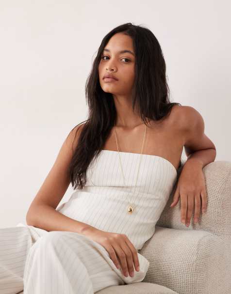 Good American essential suiting strapless top in cream pinstripe (part of a set) - view 1