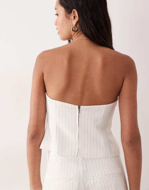 Good American essential suiting strapless top in cream pinstripe (part of a set) , 4 of 4
