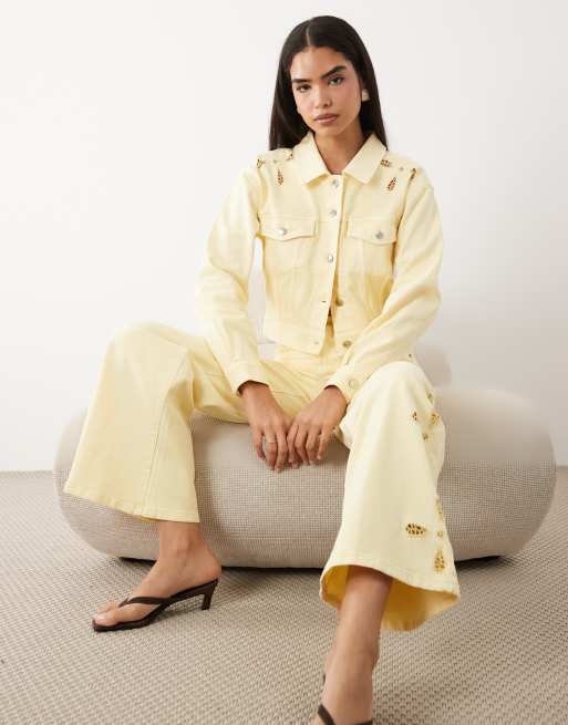 Good American - Essential - Denim co-ord set met uitsnijdingen in citroengeel, 3 van 3
