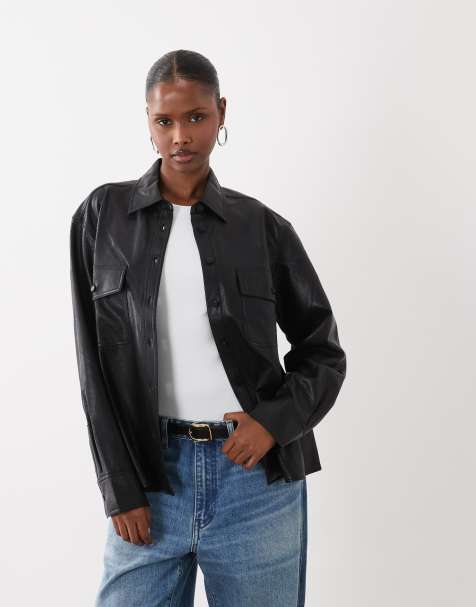 Good American faux leather shirt in black - view 1