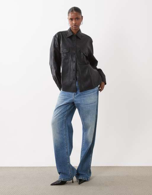 Good American faux leather shirt in black, 2 of 4