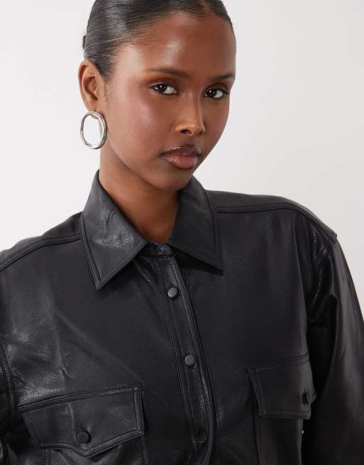 Good American faux leather shirt in black, 3 of 4