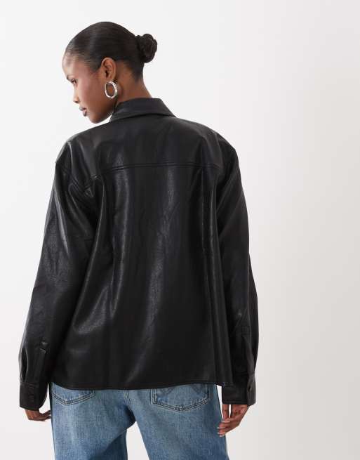 Good American faux leather shirt in black, 4 of 4