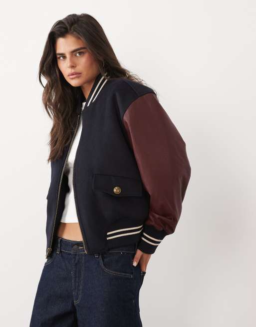 Good American faux leather varsity jacket in navy, 2 of 4