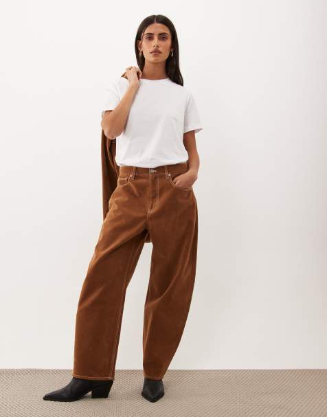 Good American faux suede vintage barrel ankle length jeans in cafe clay - part of a set - view 1