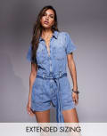 [Good American] Good American Fit for Success lite linen denim playsuit in indigo-Blue XS Indigo 786