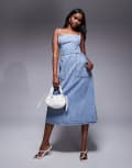 [Good American] Good American fit for success lite linen look midi dress in mid blue-Navy XL Indigo 794