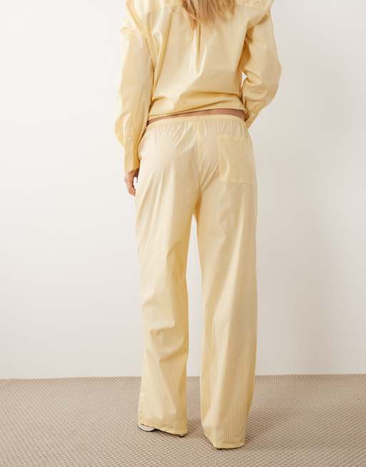 Good American - Gestreepte poplin broek met afwerking en elastische taille in citroengeel, deel van co-ord set, 5 van 5