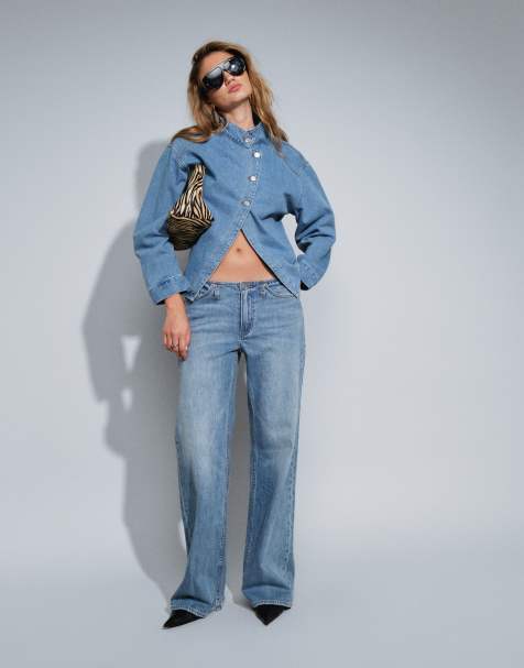 Good American ghost taille lage losse jeans in licht indigo - view 1