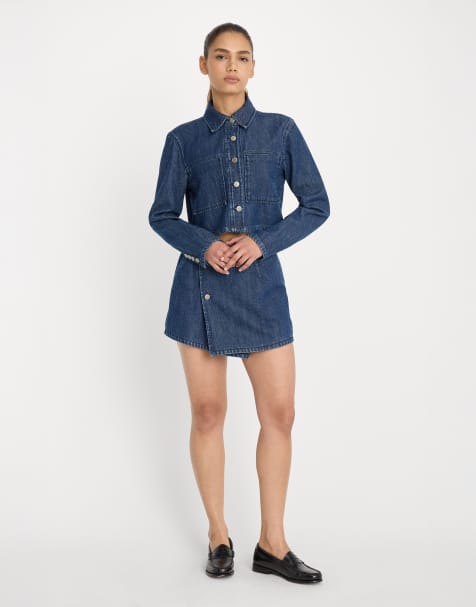 Good American - Giacca di jeans taglio corto lavaggio blu scuro in coordinato - view 1