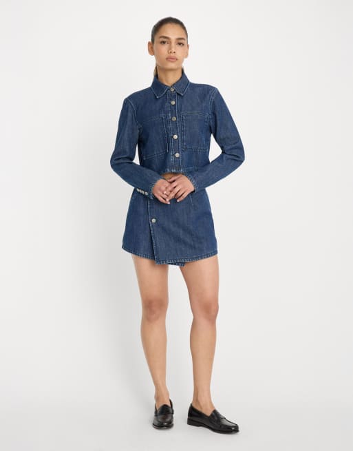 Good American - Gonna e camicia in denim lavaggio blu scuro in coordinato, 3 di 3