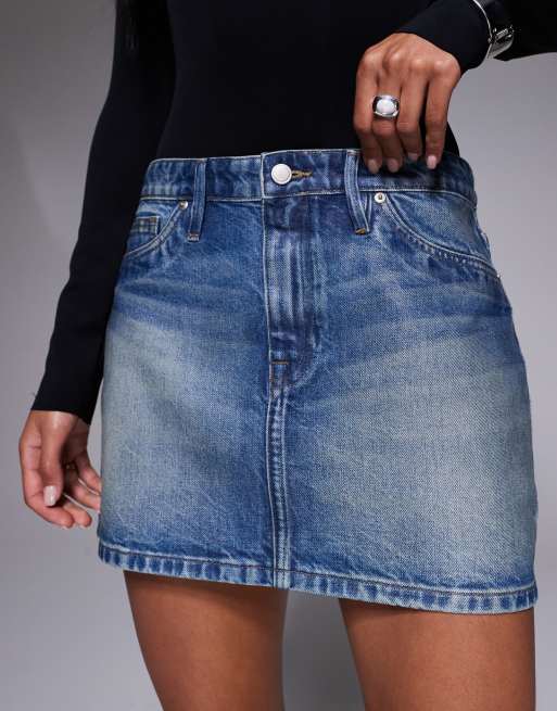 Good American – Good 90s – Beschichteter Minirock mit mittlerer Waschung in Blau, 2 von 5