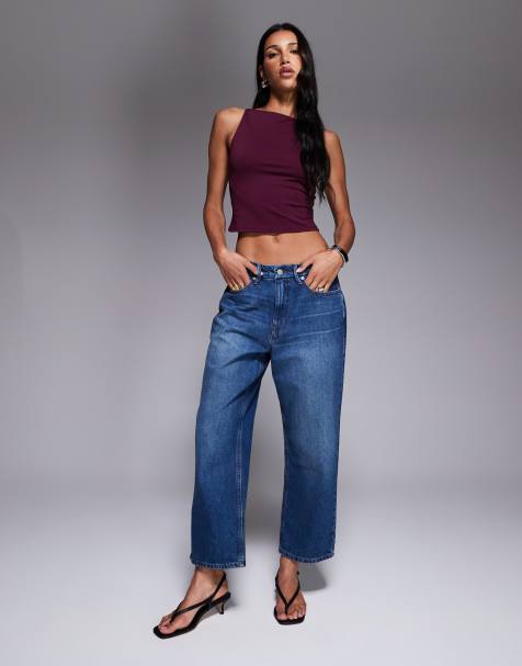 Good American good 90s cropped relaxed jeans in mid blue - view 1
