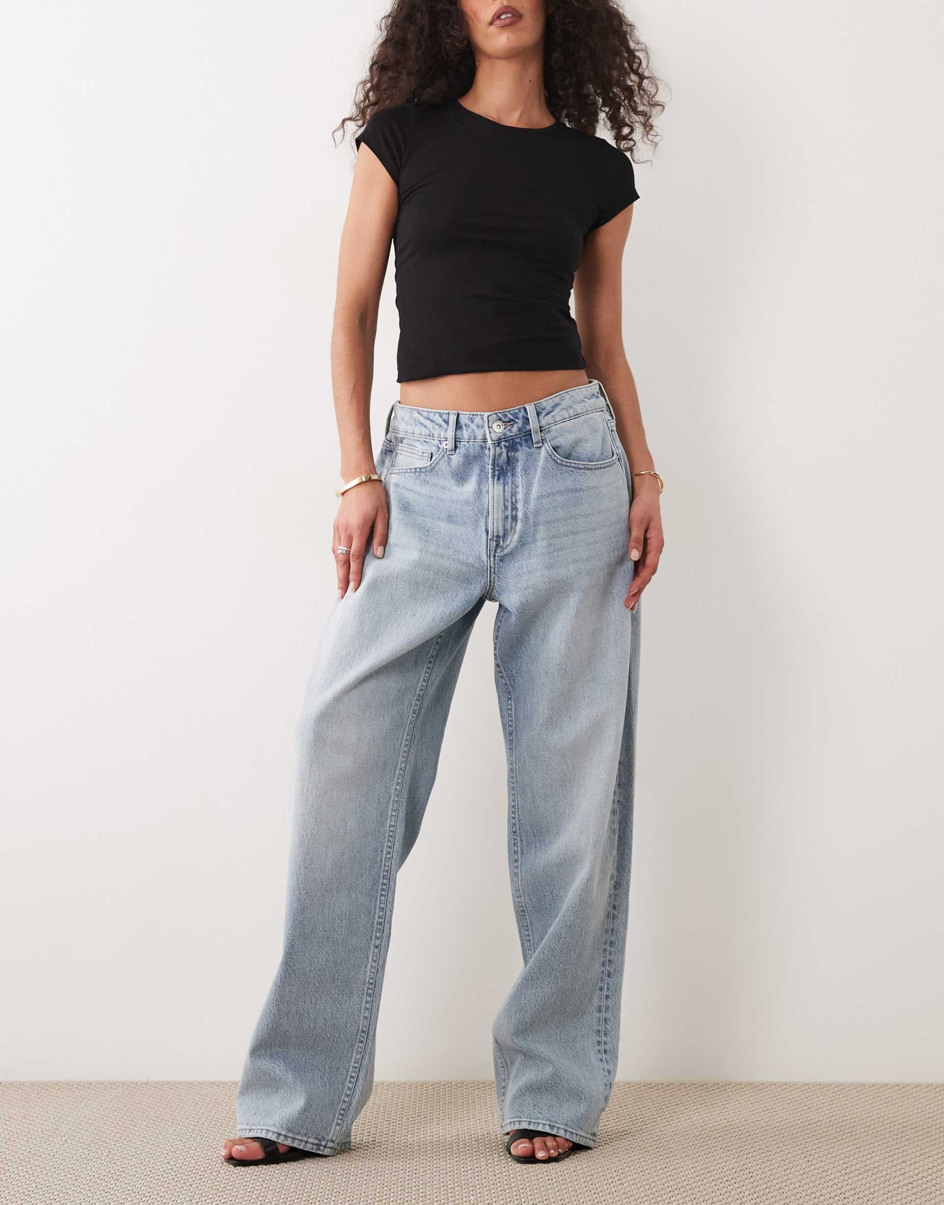 good american good 90s high waist straight leg jeans in light blue wash