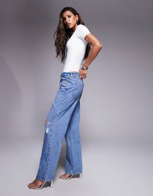 Good American - Good 90s - Locker geschnittene Jeans in Mittelblau