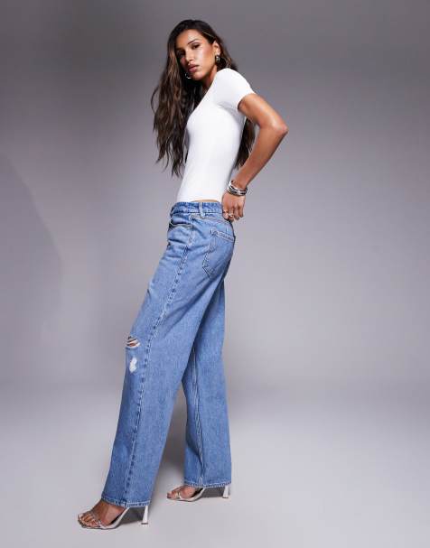 Good American – Good 90s – Locker geschnittene Jeans in Mittelblau - view 1