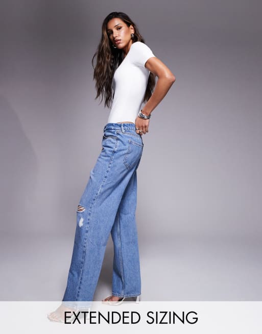 Good American – Good 90s – Locker geschnittene Jeans in Mittelblau