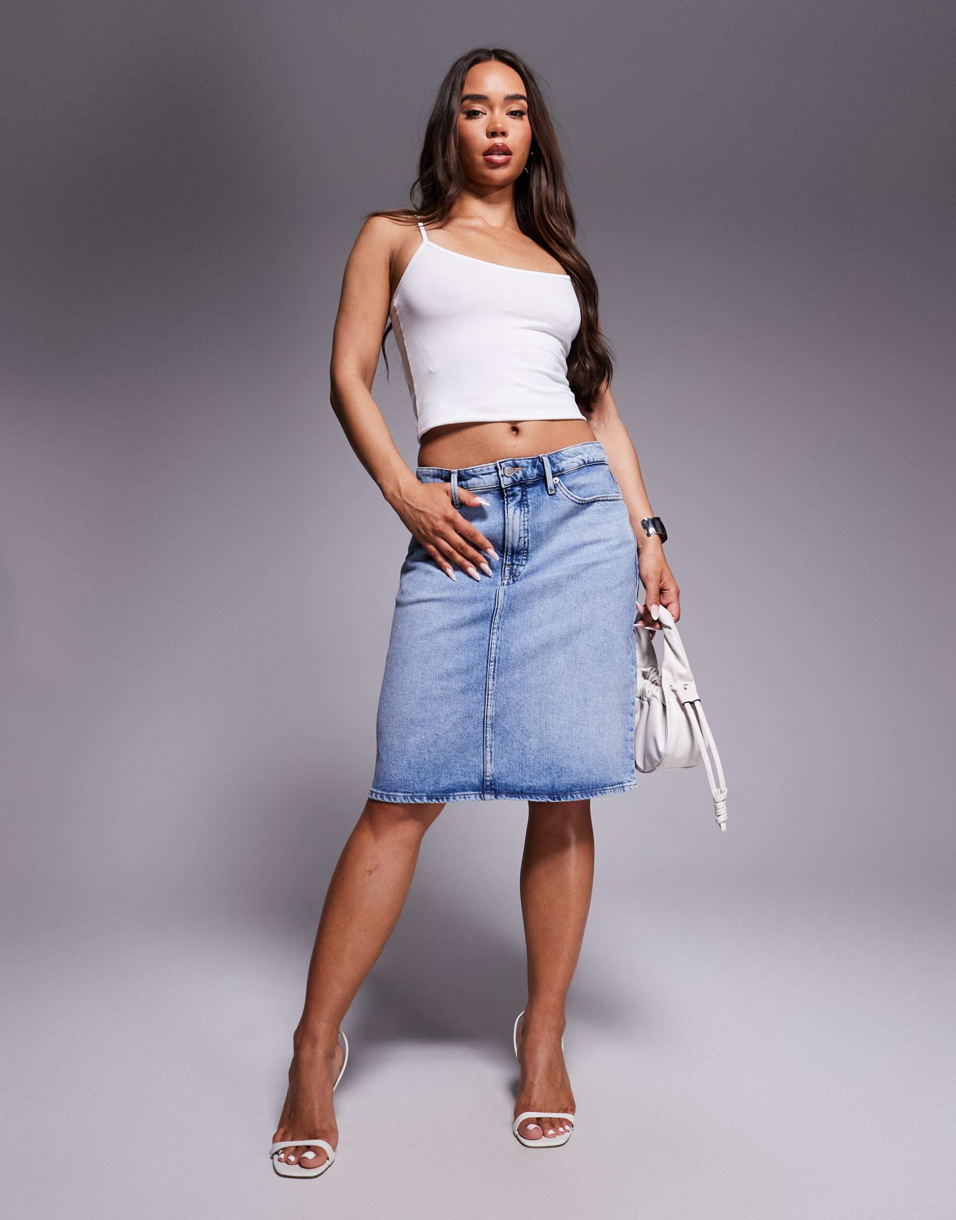 good american good 90s midi skirt in mid blue