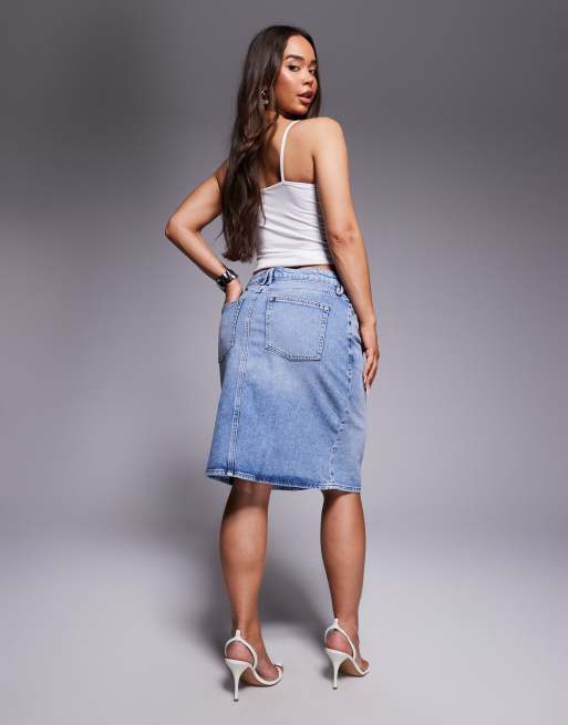 Good American good 90s midi skirt in mid blue, 4 of 5