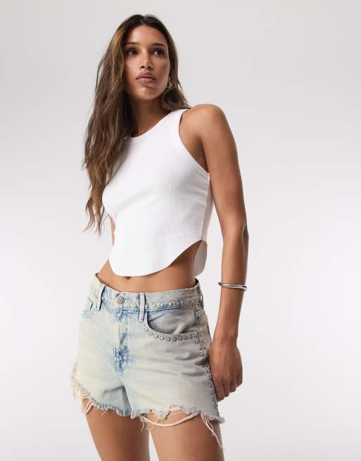 Good American - Good 90s - Short met studs in lichtblauw