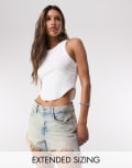 [Good American] Good American good 90s studded shorts in light blue-Navy 16 Indigo 784
