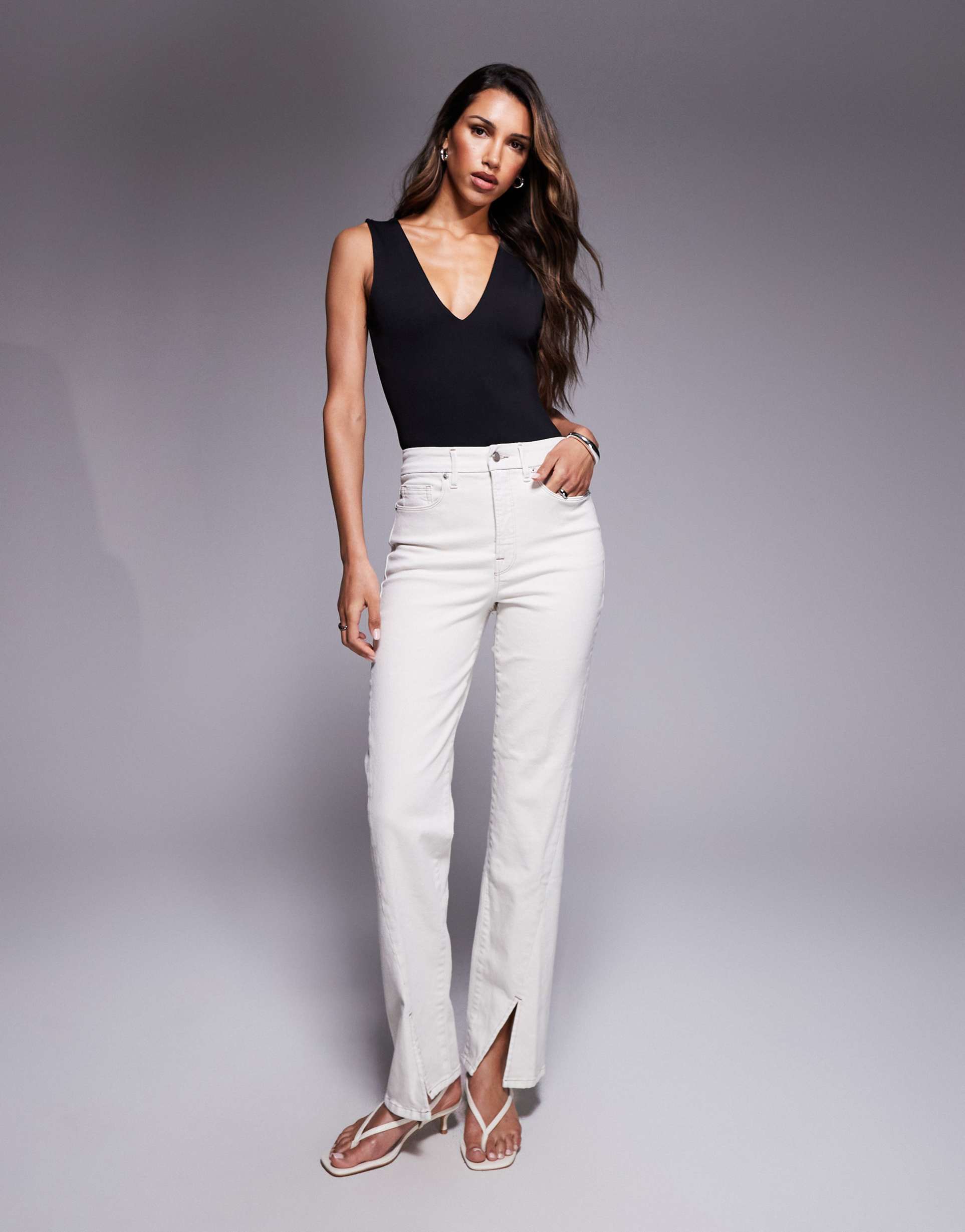 good american good boy straight jeans in pearl