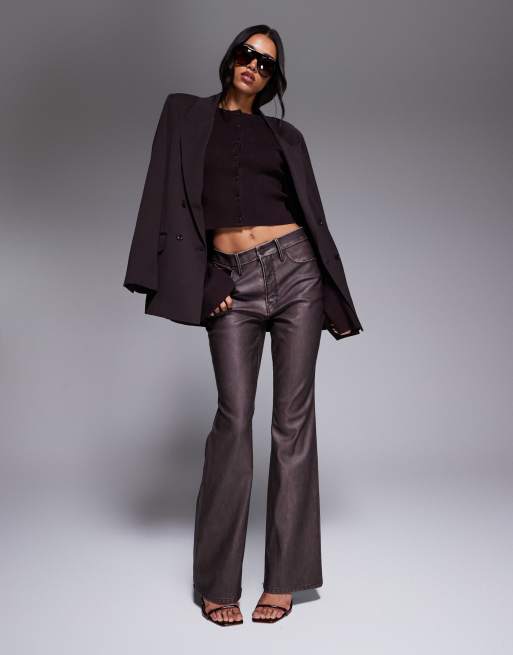 Good American - Good Classic - Bordeaux bootcut-bukser i imiteret læder