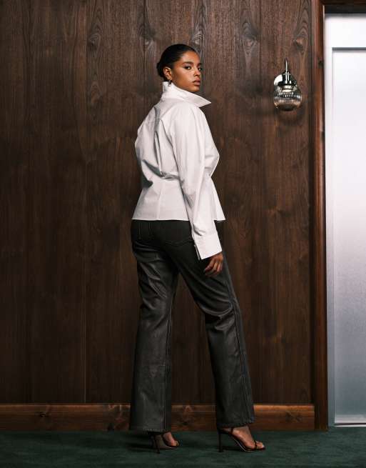 Good American - Good Classic - Pantaloni bootcut in pelle sintetica bordeaux, 4 di 5