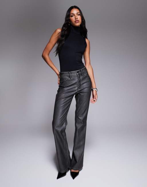 Good American - Good Classic - Pantaloni bootcut in pelle sintetica neri