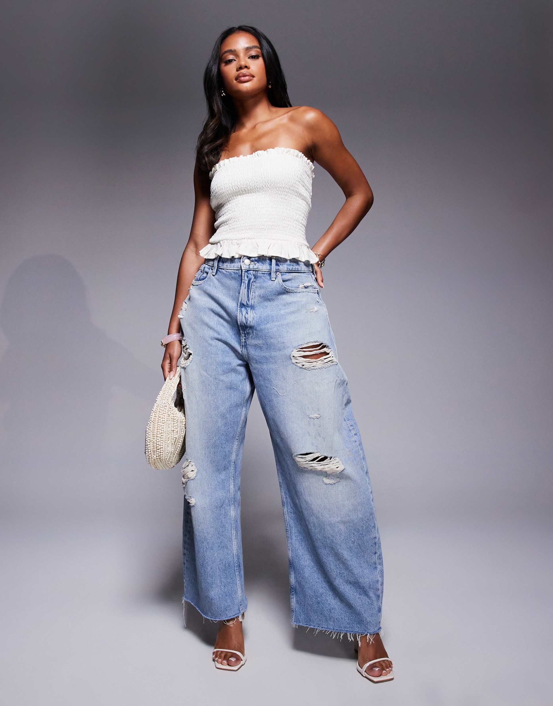 good american good extreme barrel leg jeans in light blue